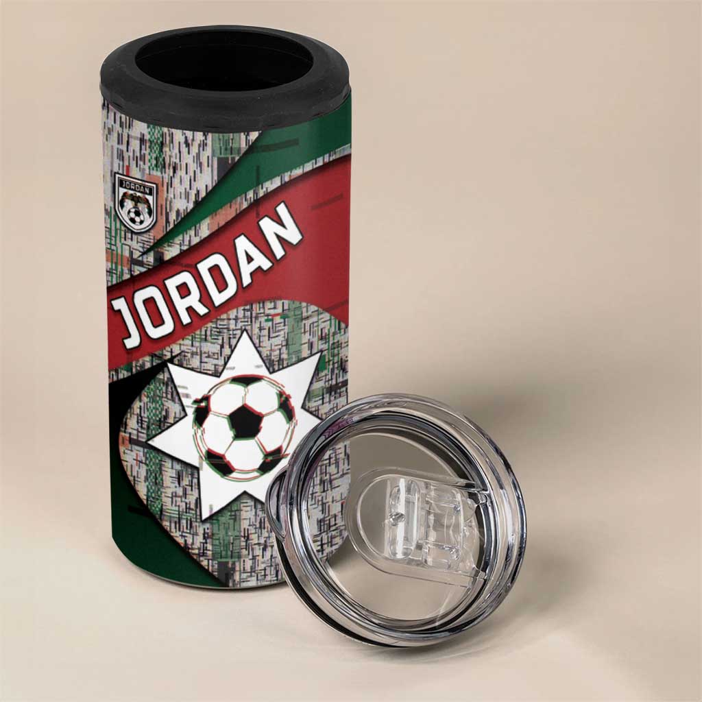 Custom Jordan Football 4 in 1 Can Cooler Tumbler Jordanian National Flag Colors Retro Glitch Art