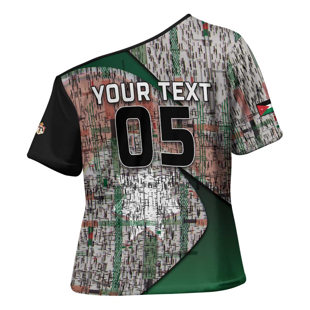 Custom Jordan Football Cross Shoulder Shirt Jordanian National Flag Colors Retro Glitch Art
