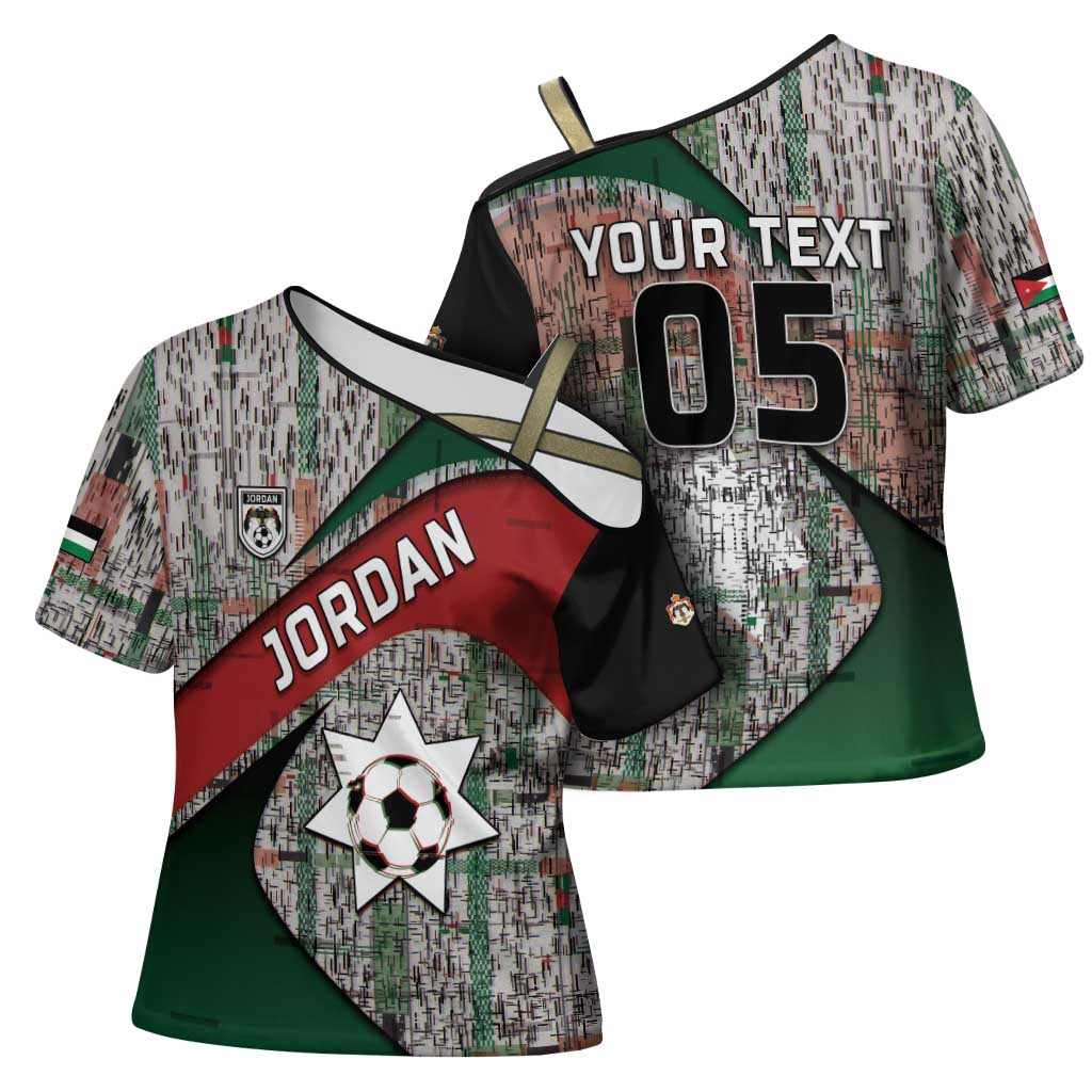 Custom Jordan Football Cross Shoulder Shirt Jordanian National Flag Colors Retro Glitch Art