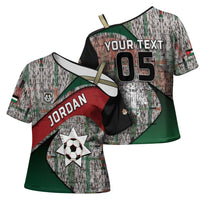 Custom Jordan Football Cross Shoulder Shirt Jordanian National Flag Colors Retro Glitch Art