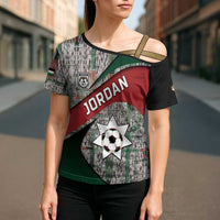 Custom Jordan Football Cross Shoulder Shirt Jordanian National Flag Colors Retro Glitch Art