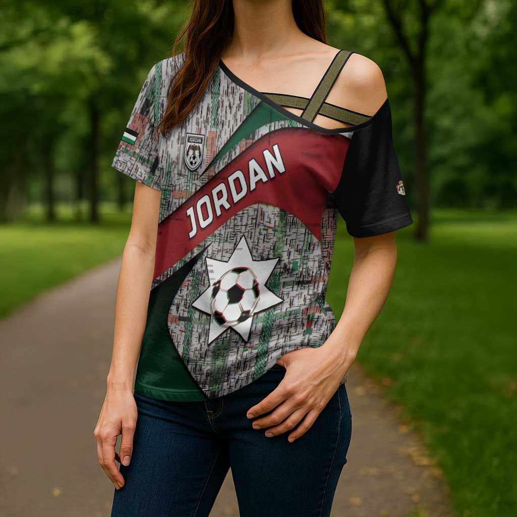 Custom Jordan Football Cross Shoulder Shirt Jordanian National Flag Colors Retro Glitch Art