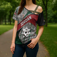 Custom Jordan Football Cross Shoulder Shirt Jordanian National Flag Colors Retro Glitch Art