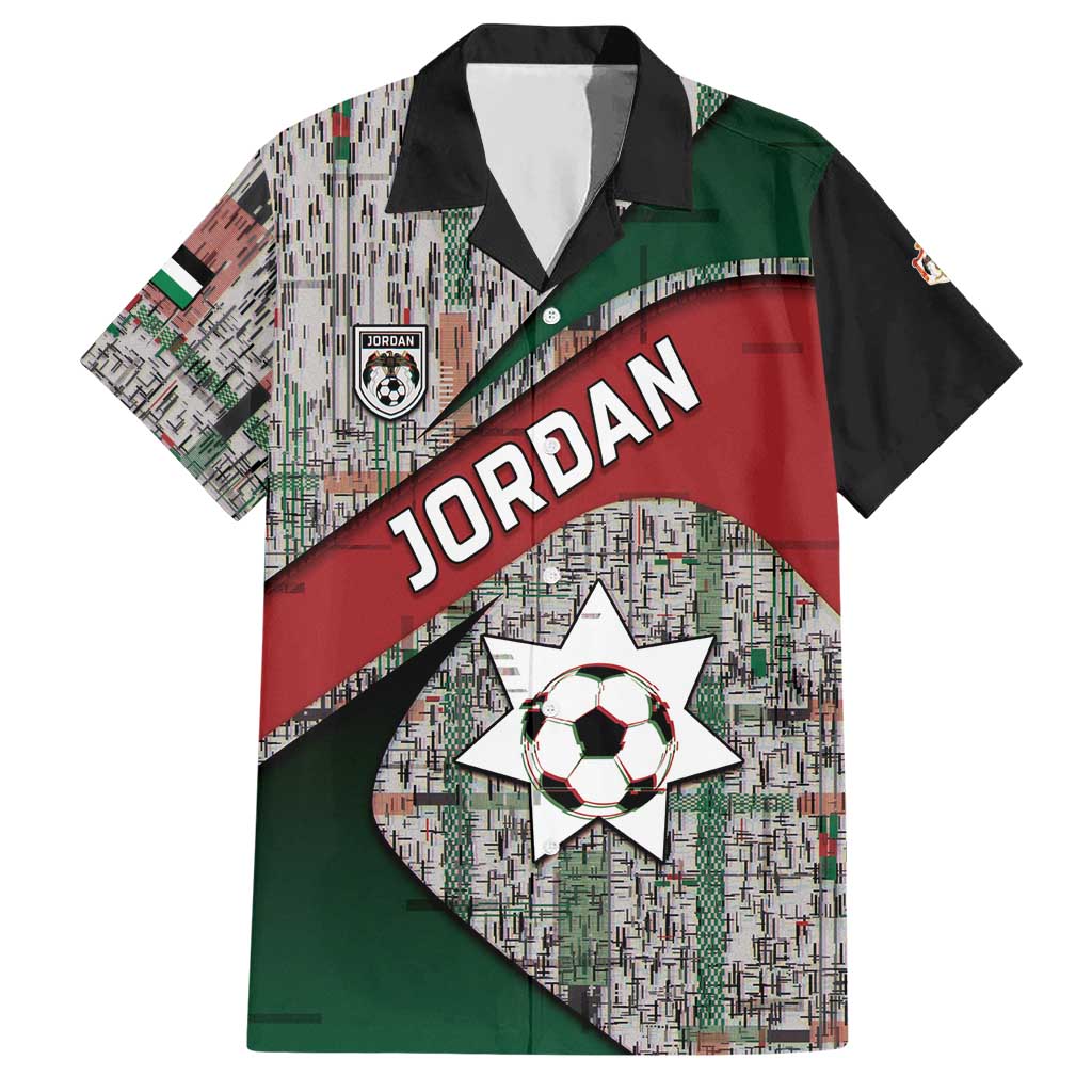 Custom Jordan Football Hawaiian Shirt Jordanian National Flag Colors Retro Glitch Art