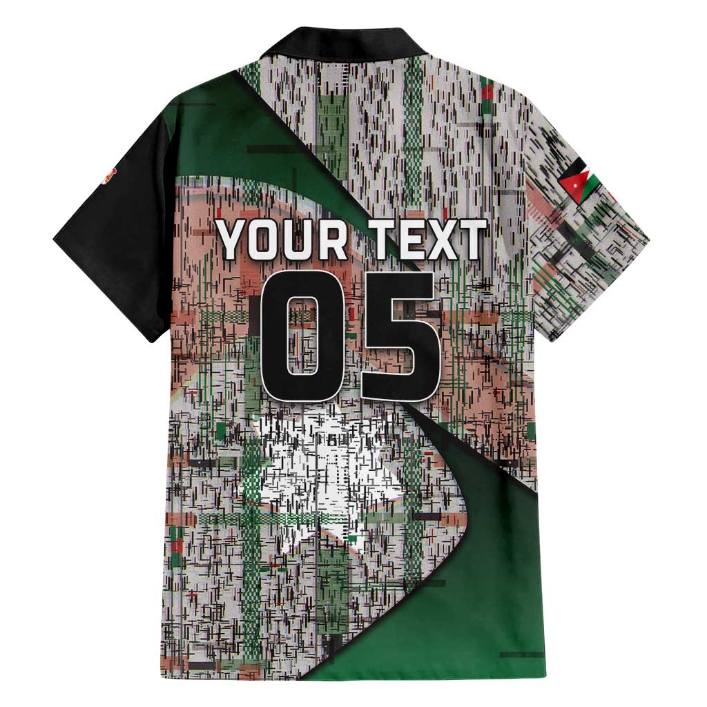 Custom Jordan Football Hawaiian Shirt Jordanian National Flag Colors Retro Glitch Art