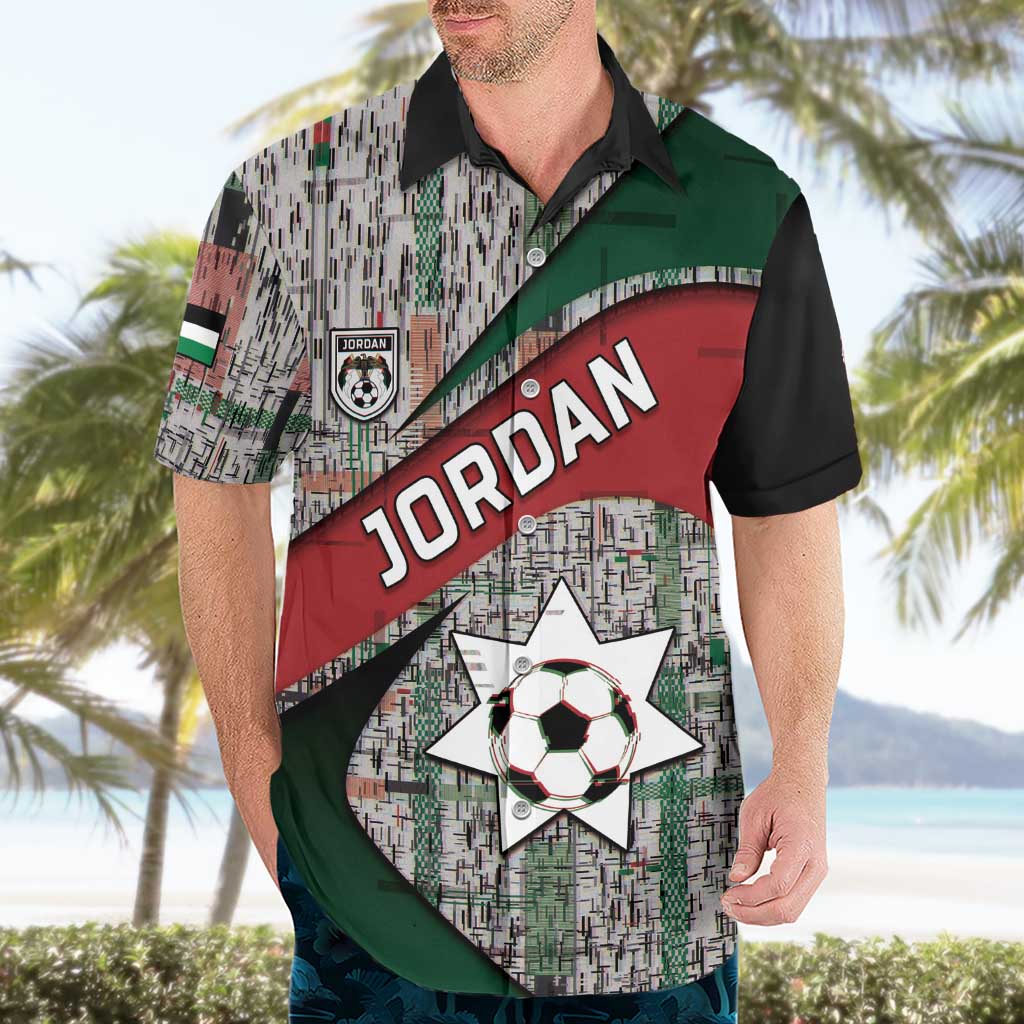 Custom Jordan Football Hawaiian Shirt Jordanian National Flag Colors Retro Glitch Art