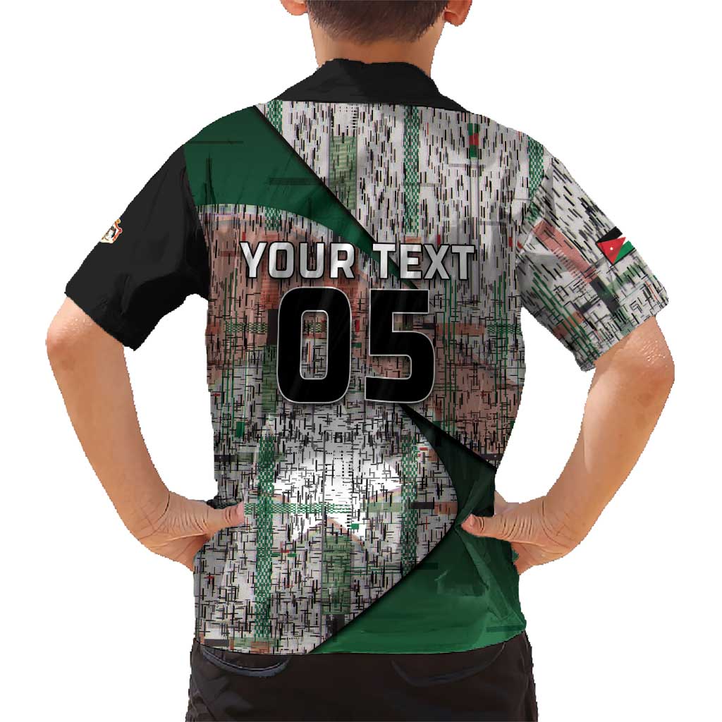 Custom Jordan Football Hawaiian Shirt Jordanian National Flag Colors Retro Glitch Art