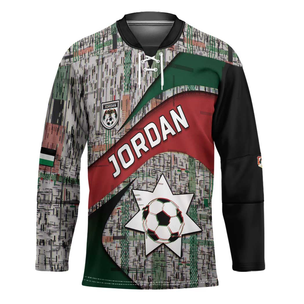 Custom Jordan Football Hockey Jersey Jordanian National Flag Colors Retro Glitch Art