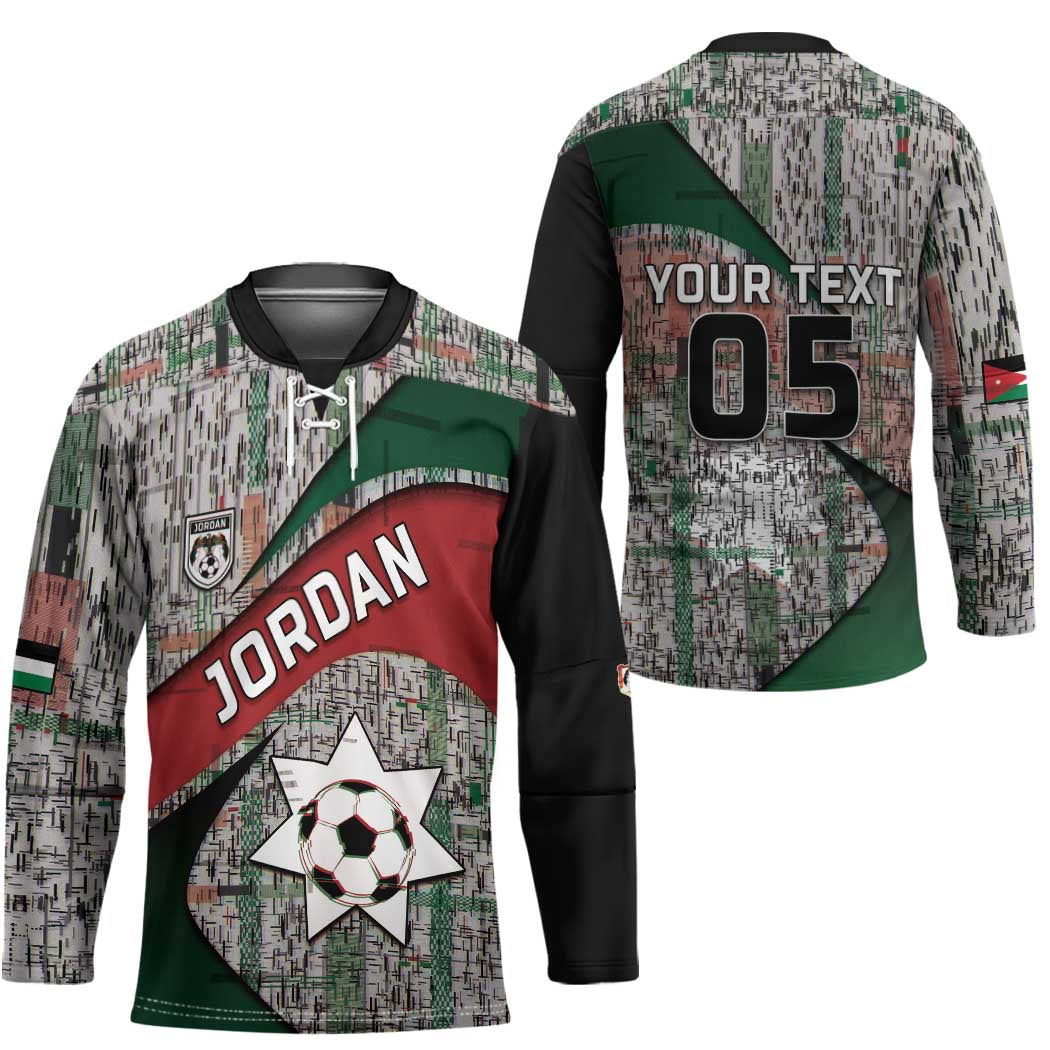 Custom Jordan Football Hockey Jersey Jordanian National Flag Colors Retro Glitch Art