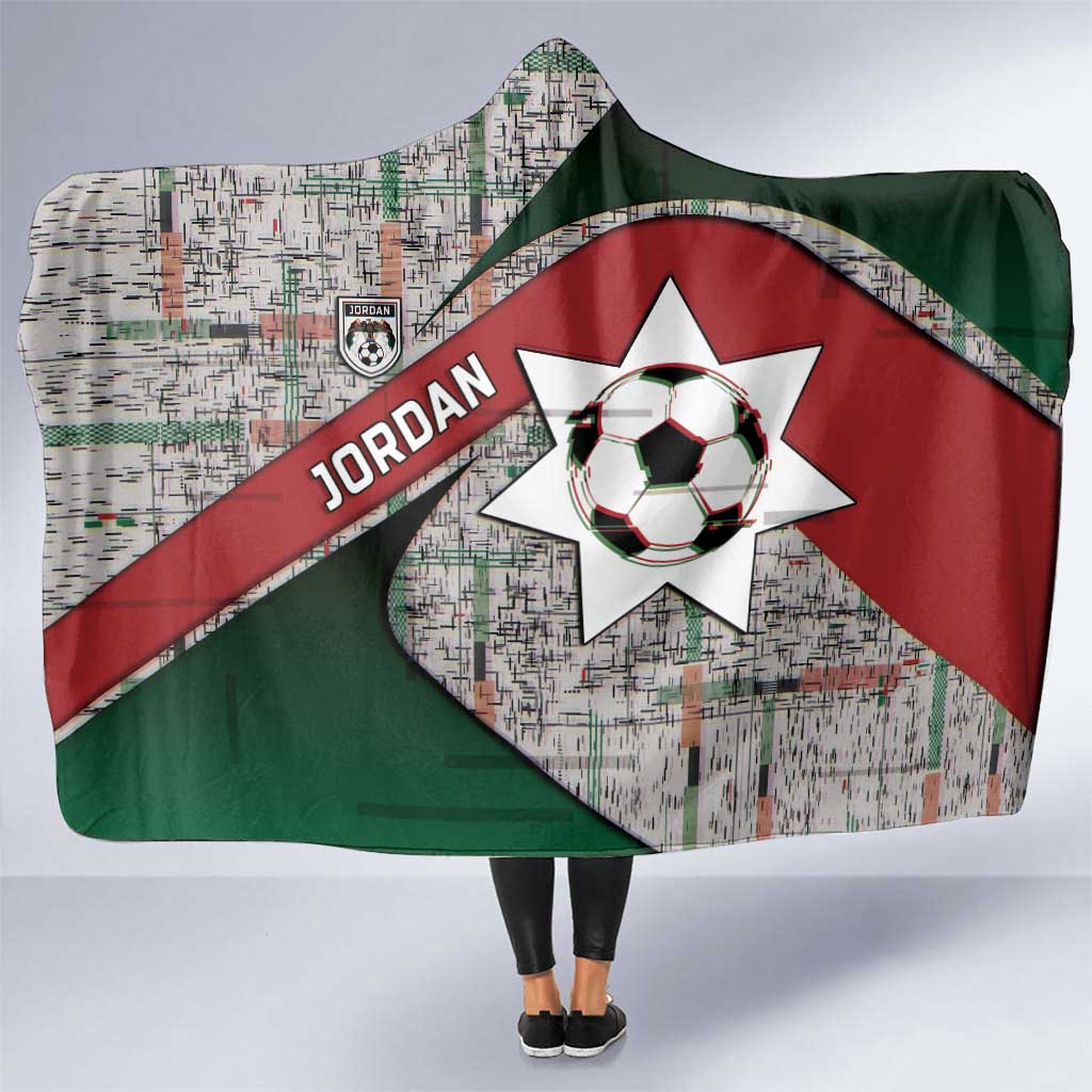 Jordan Football Hooded Blanket Jordanian National Flag Colors Retro Glitch Art