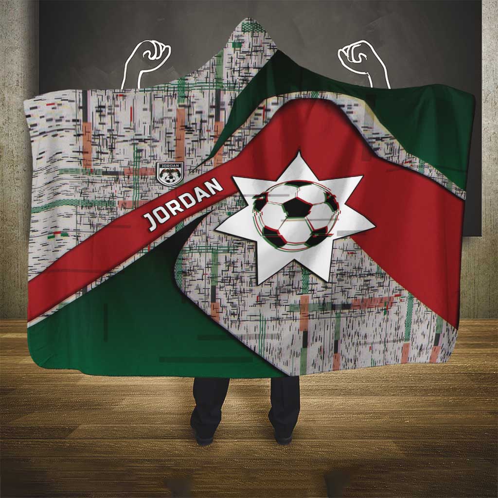 Jordan Football Hooded Blanket Jordanian National Flag Colors Retro Glitch Art