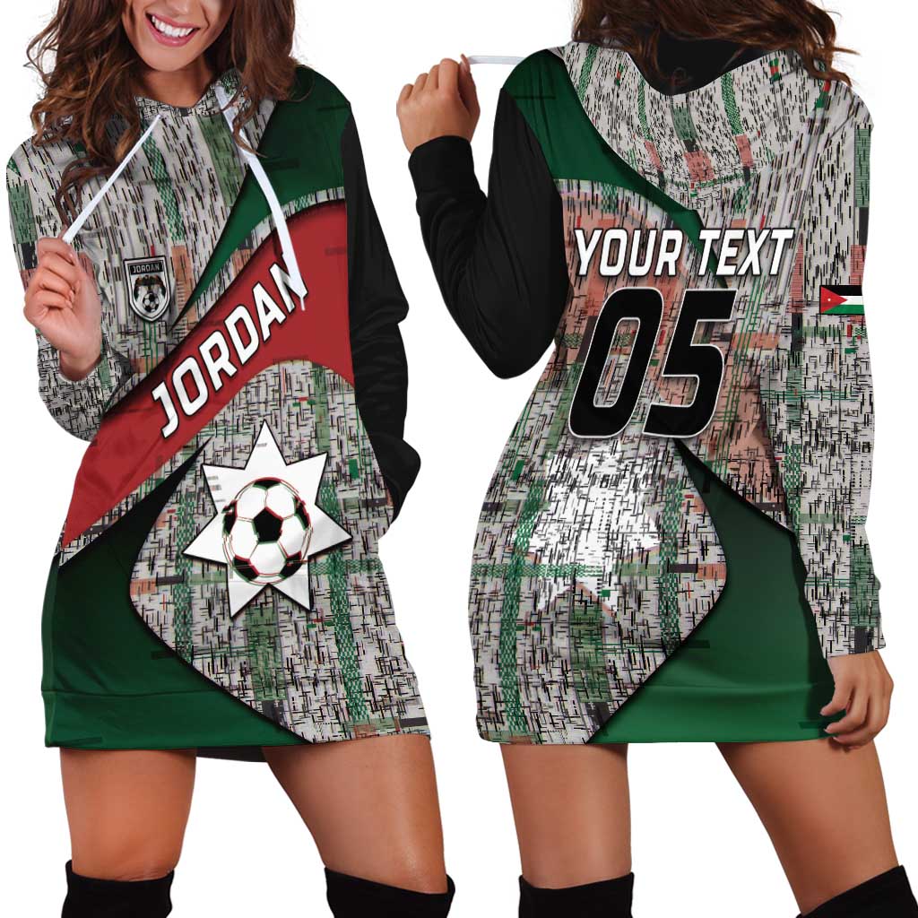 Custom Jordan Football Hoodie Dress Jordanian National Flag Colors Retro Glitch Art