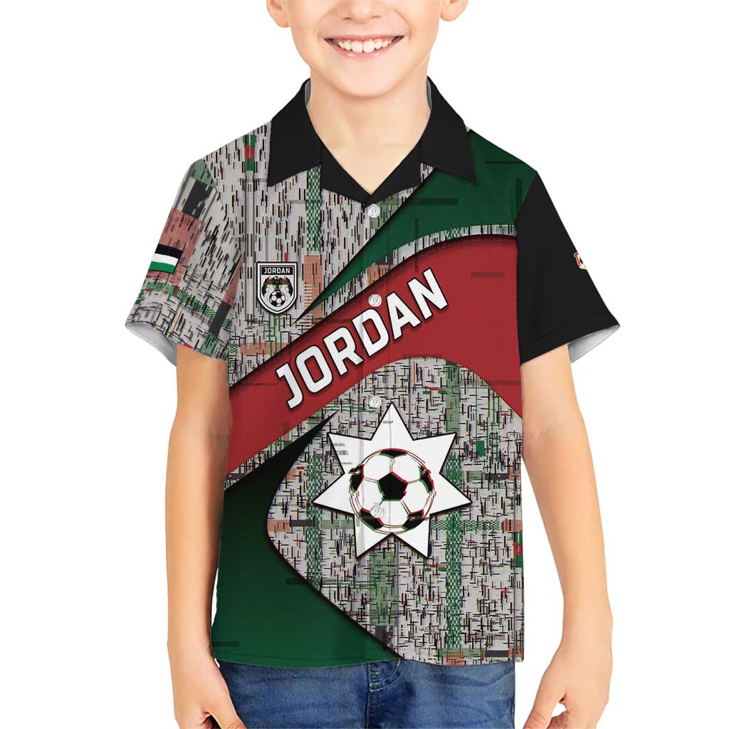 Custom Jordan Football Kid Hawaiian Shirt Jordanian National Flag Colors Retro Glitch Art