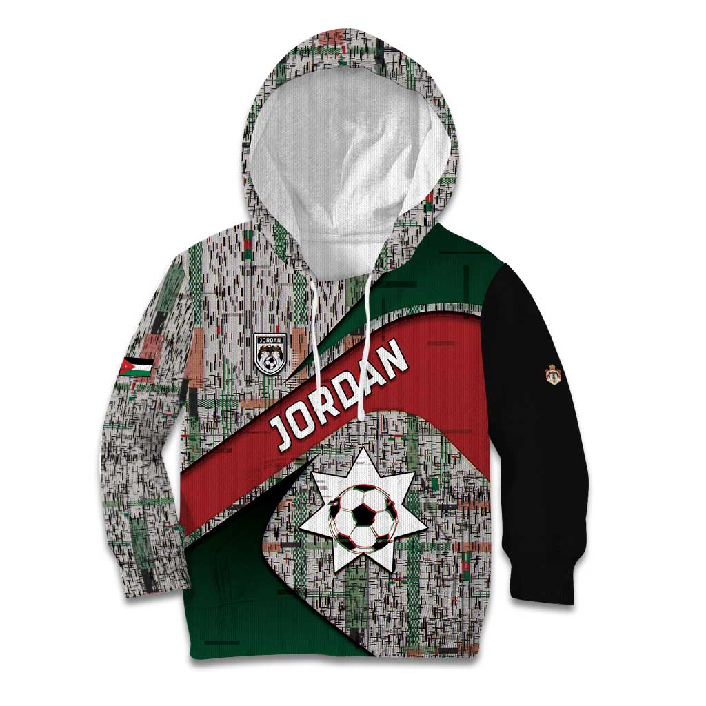 Custom Jordan Football Kid Hoodie Jordanian National Flag Colors Retro Glitch Art