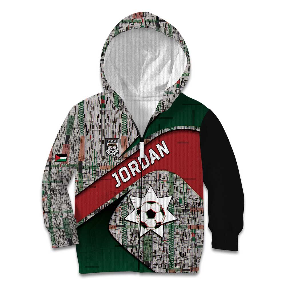 Custom Jordan Football Kid Hoodie Jordanian National Flag Colors Retro Glitch Art