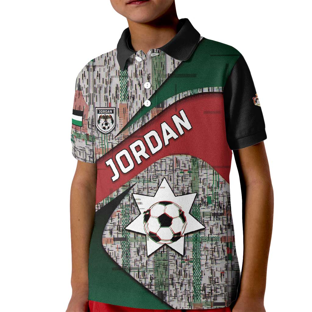 Custom Jordan Football Kid Polo Shirt Jordanian National Flag Colors Retro Glitch Art