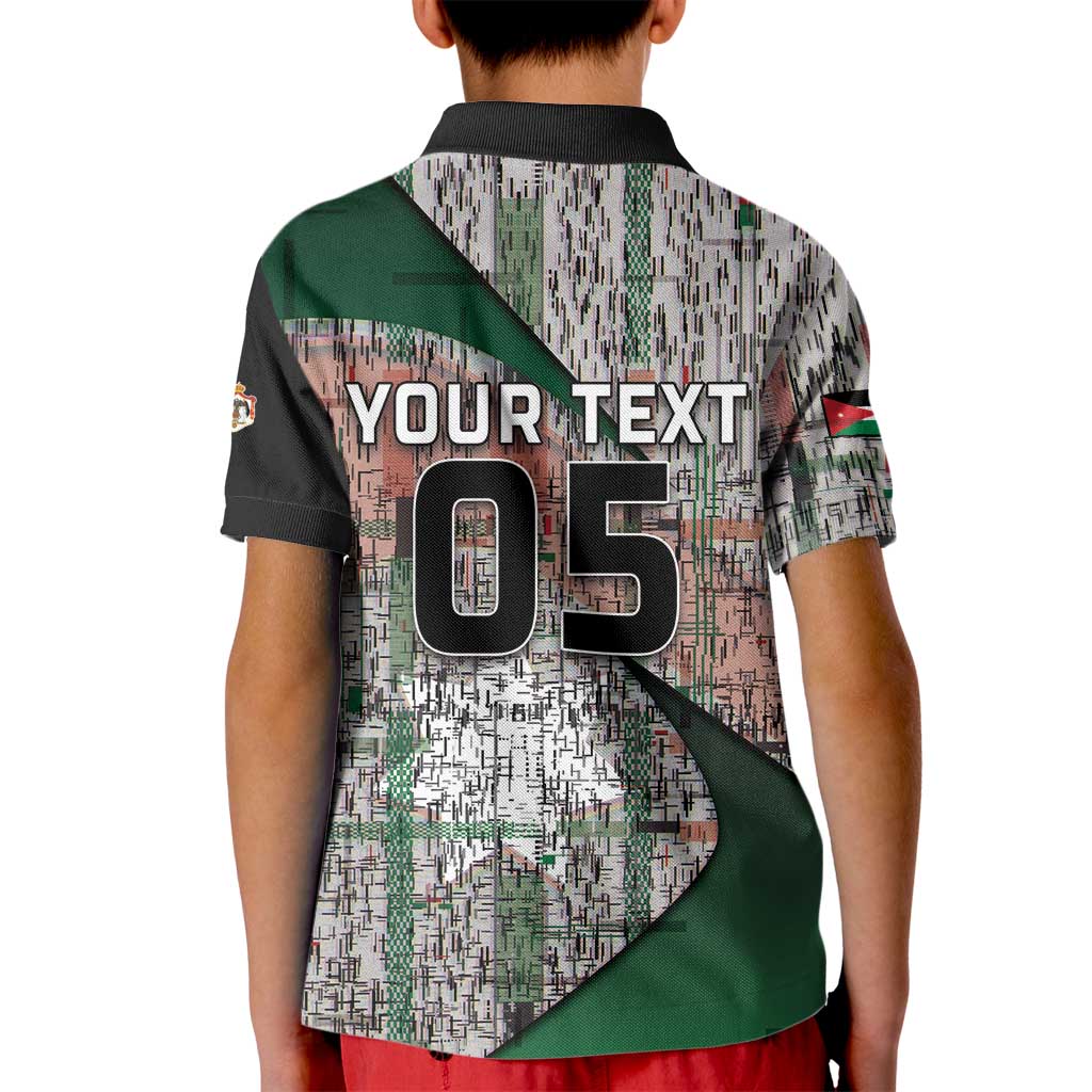 Custom Jordan Football Kid Polo Shirt Jordanian National Flag Colors Retro Glitch Art