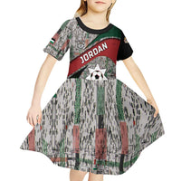 Custom Jordan Football Kid Short Sleeve Dress Jordanian National Flag Colors Retro Glitch Art
