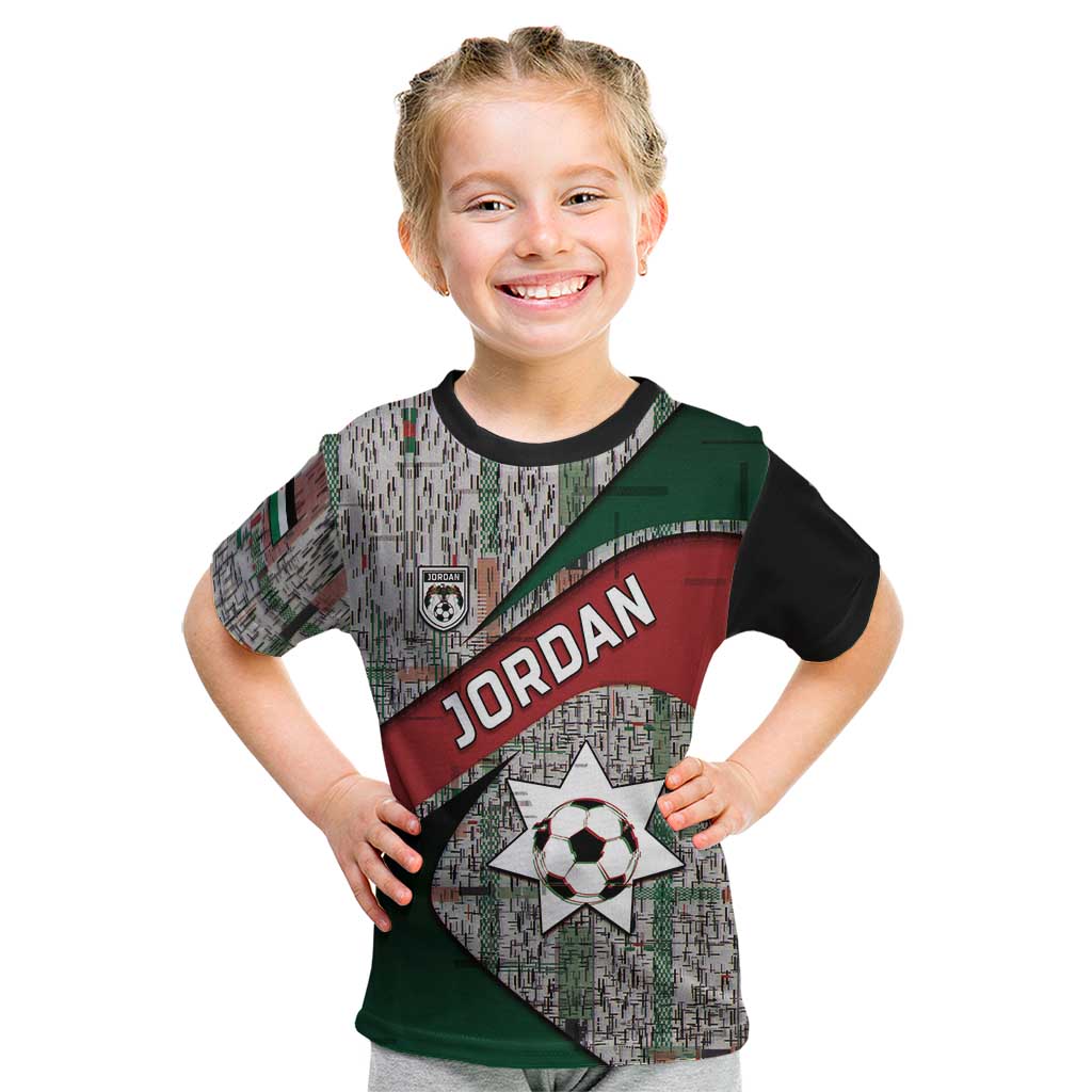 Custom Jordan Football Kid T Shirt Jordanian National Flag Colors Retro Glitch Art