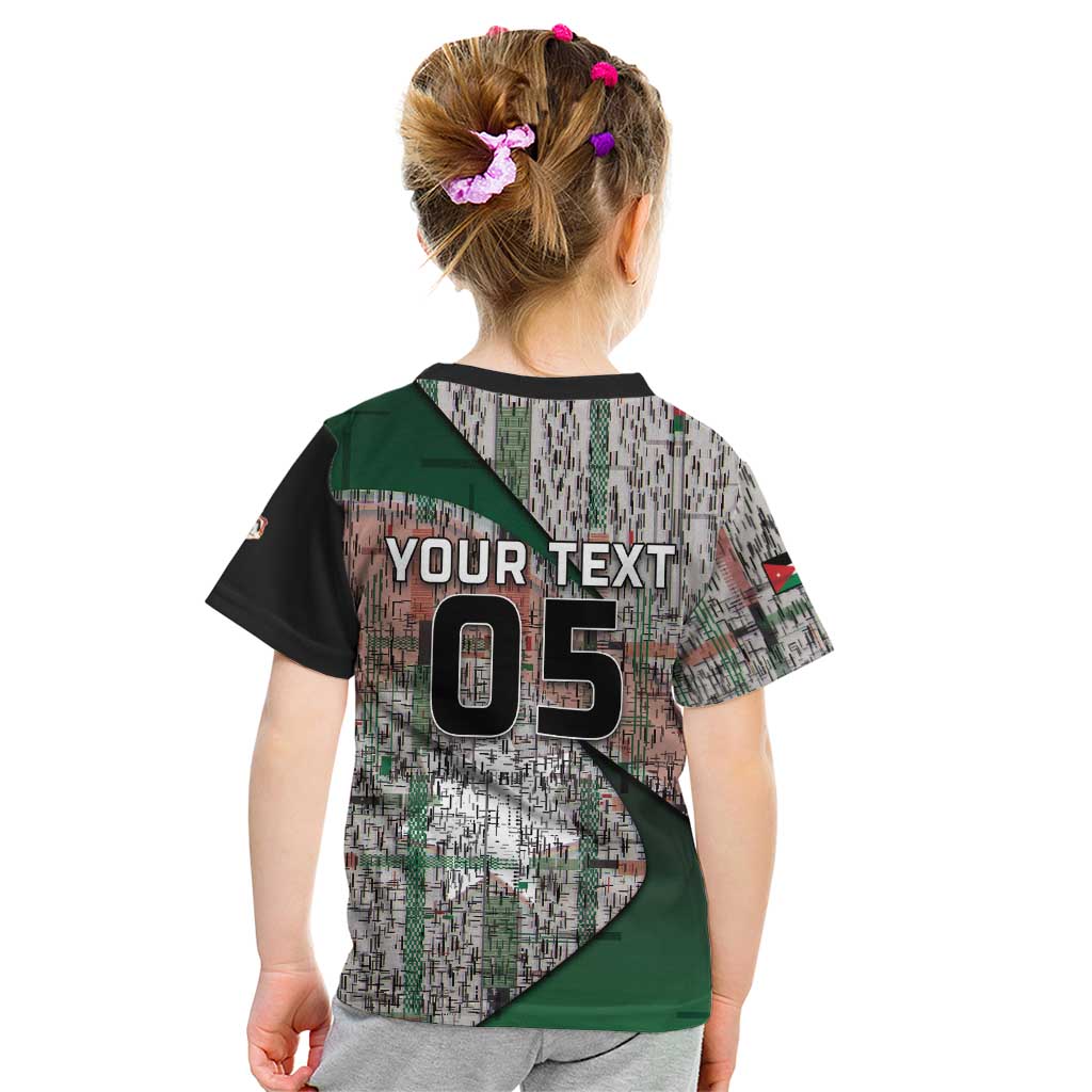 Custom Jordan Football Kid T Shirt Jordanian National Flag Colors Retro Glitch Art