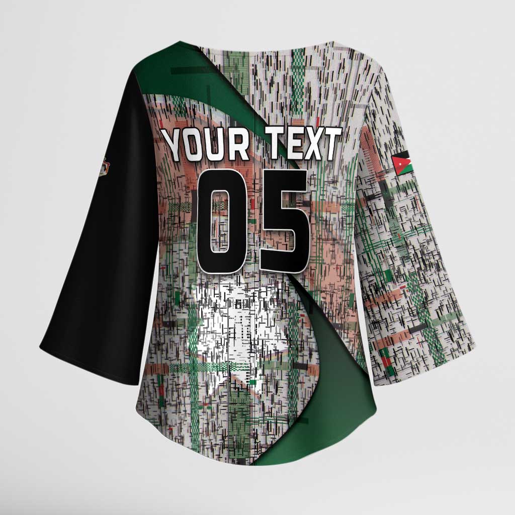Custom Jordan Football Kimono Sleeve Blouse Jordanian National Flag Colors Retro Glitch Art