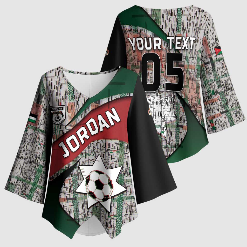 Custom Jordan Football Kimono Sleeve Blouse Jordanian National Flag Colors Retro Glitch Art