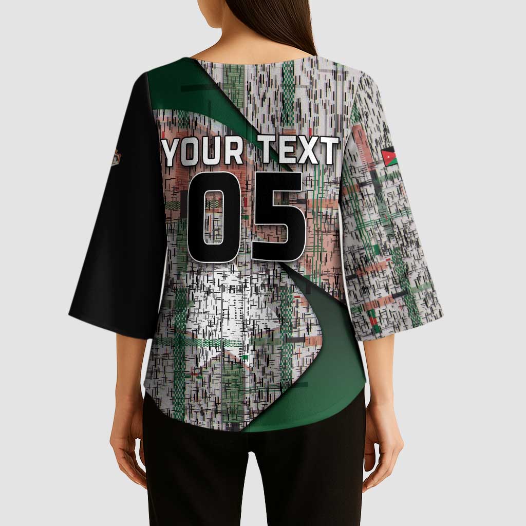 Custom Jordan Football Kimono Sleeve Blouse Jordanian National Flag Colors Retro Glitch Art