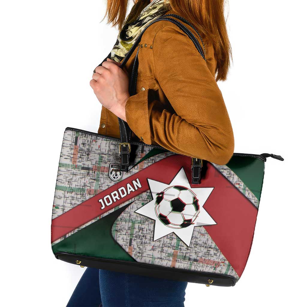 Jordan Football Leather Tote Bag Jordanian National Flag Colors Retro Glitch Art