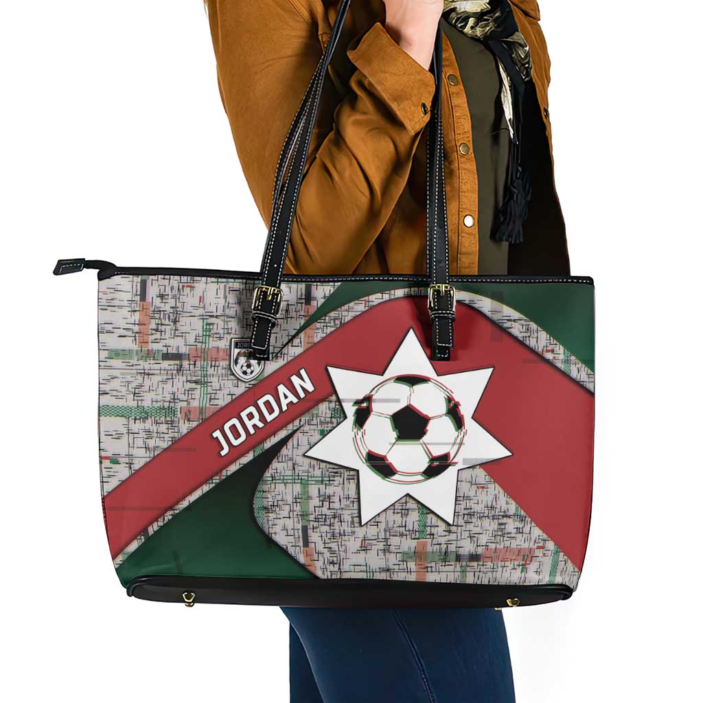 Jordan Football Leather Tote Bag Jordanian National Flag Colors Retro Glitch Art