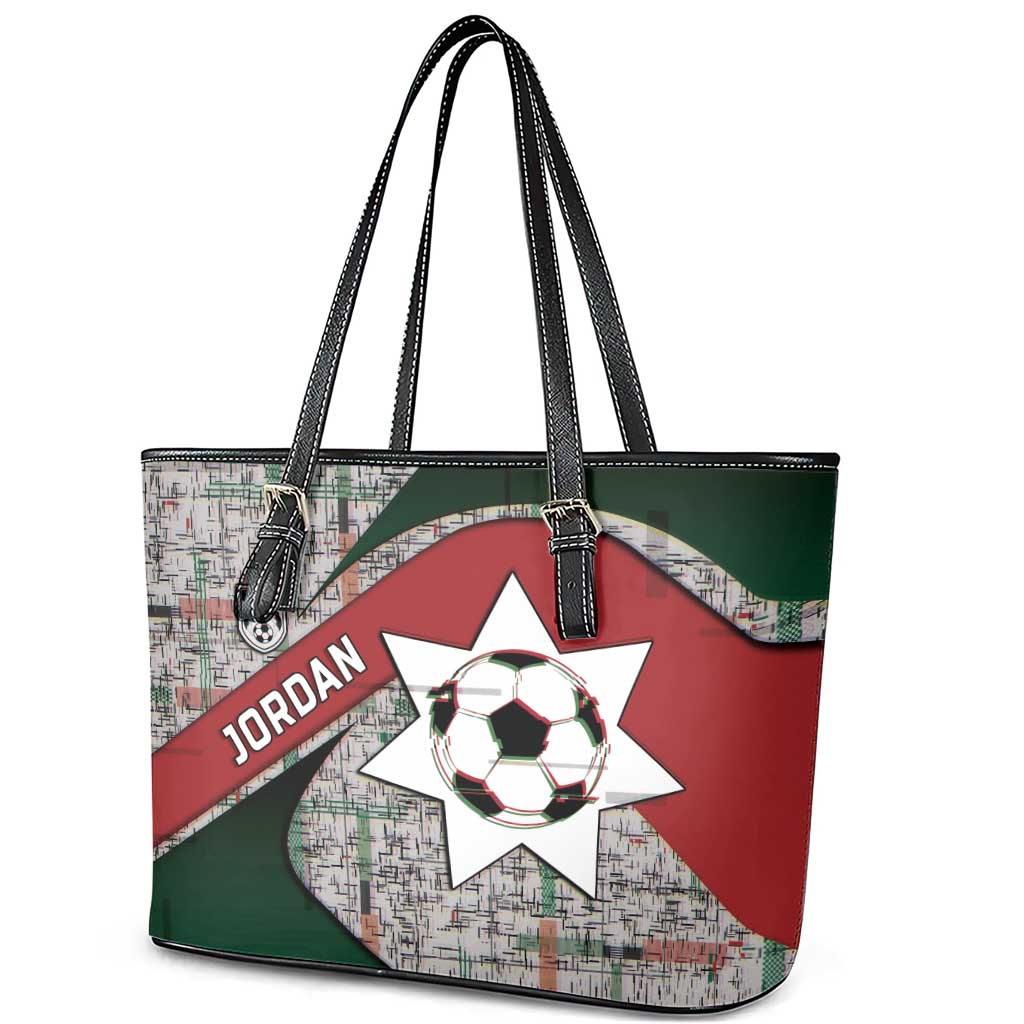 Jordan Football Leather Tote Bag Jordanian National Flag Colors Retro Glitch Art
