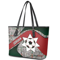 Jordan Football Leather Tote Bag Jordanian National Flag Colors Retro Glitch Art