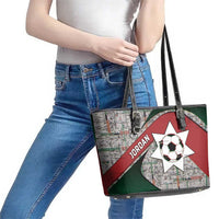 Jordan Football Leather Tote Bag Jordanian National Flag Colors Retro Glitch Art