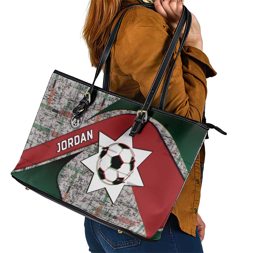 Jordan Football Leather Tote Bag Jordanian National Flag Colors Retro Glitch Art