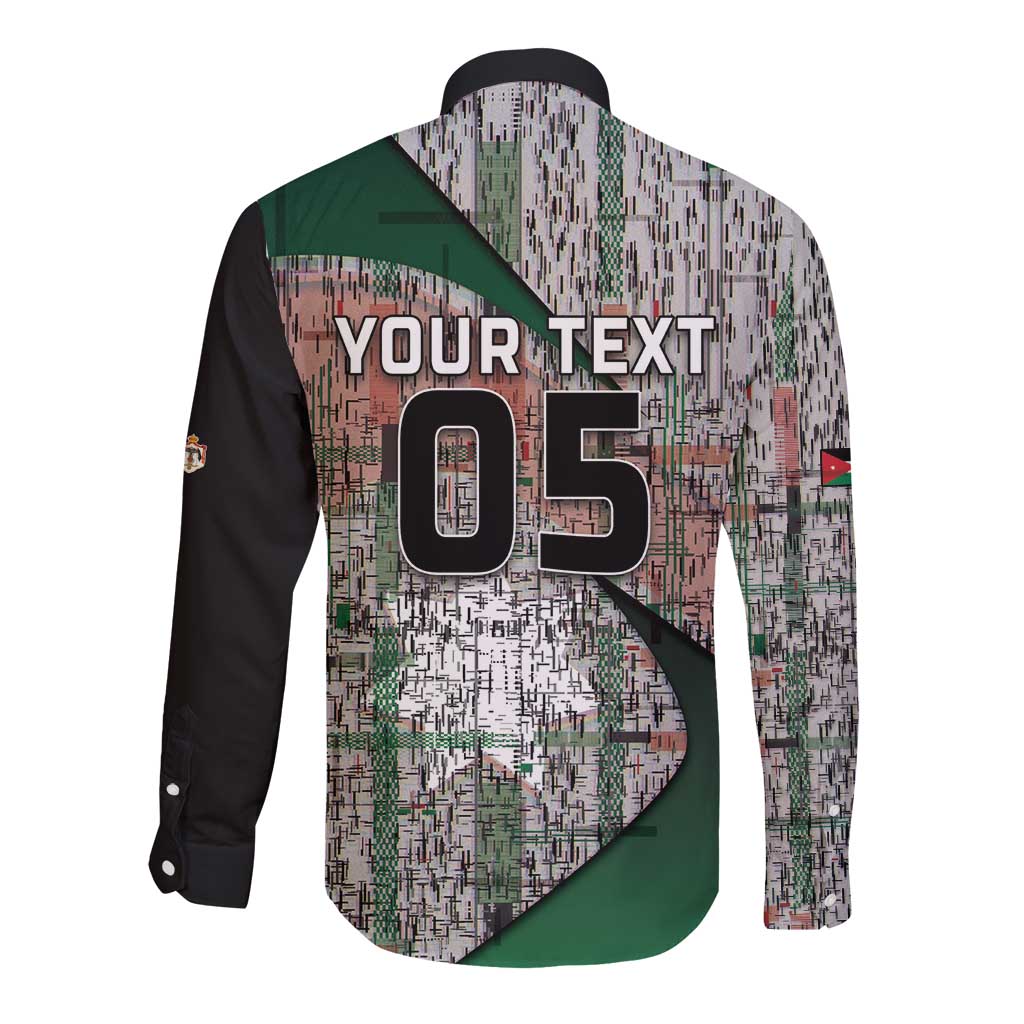 Custom Jordan Football Long Sleeve Button Shirt Jordanian National Flag Colors Retro Glitch Art