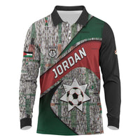 Custom Jordan Football Long Sleeve Polo Shirt Jordanian National Flag Colors Retro Glitch Art