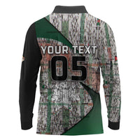 Custom Jordan Football Long Sleeve Polo Shirt Jordanian National Flag Colors Retro Glitch Art