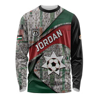 Custom Jordan Football Long Sleeve Shirt Jordanian National Flag Colors Retro Glitch Art