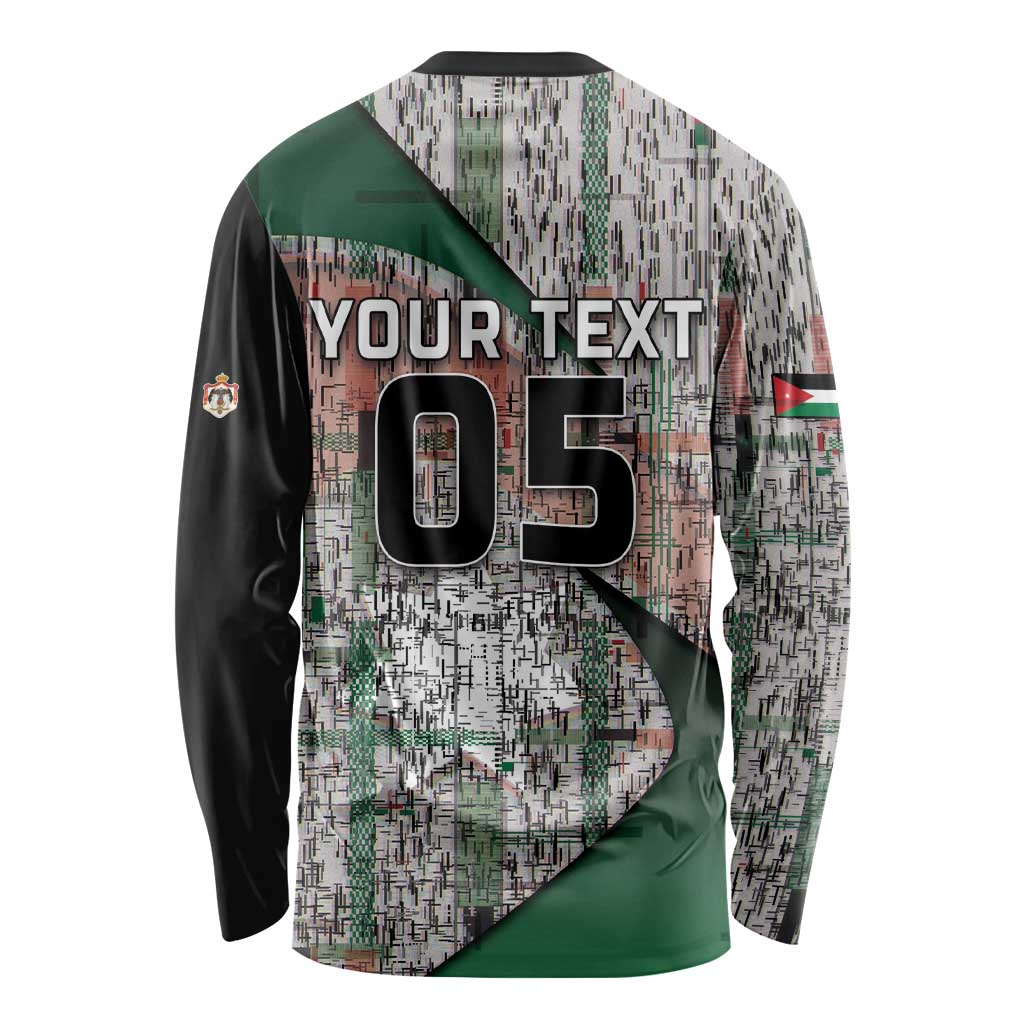 Custom Jordan Football Long Sleeve Shirt Jordanian National Flag Colors Retro Glitch Art