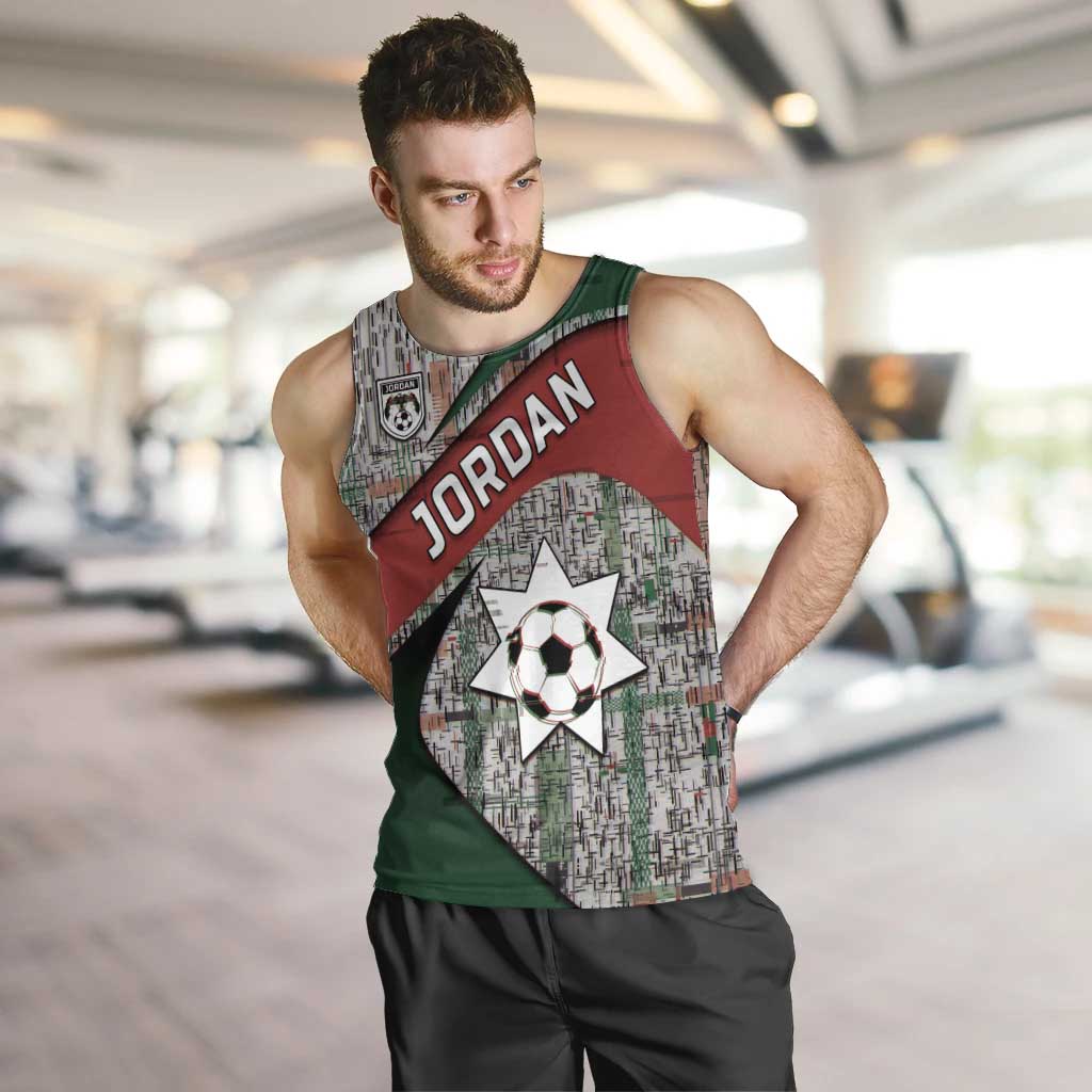Custom Jordan Football Men Tank Top Jordanian National Flag Colors Retro Glitch Art