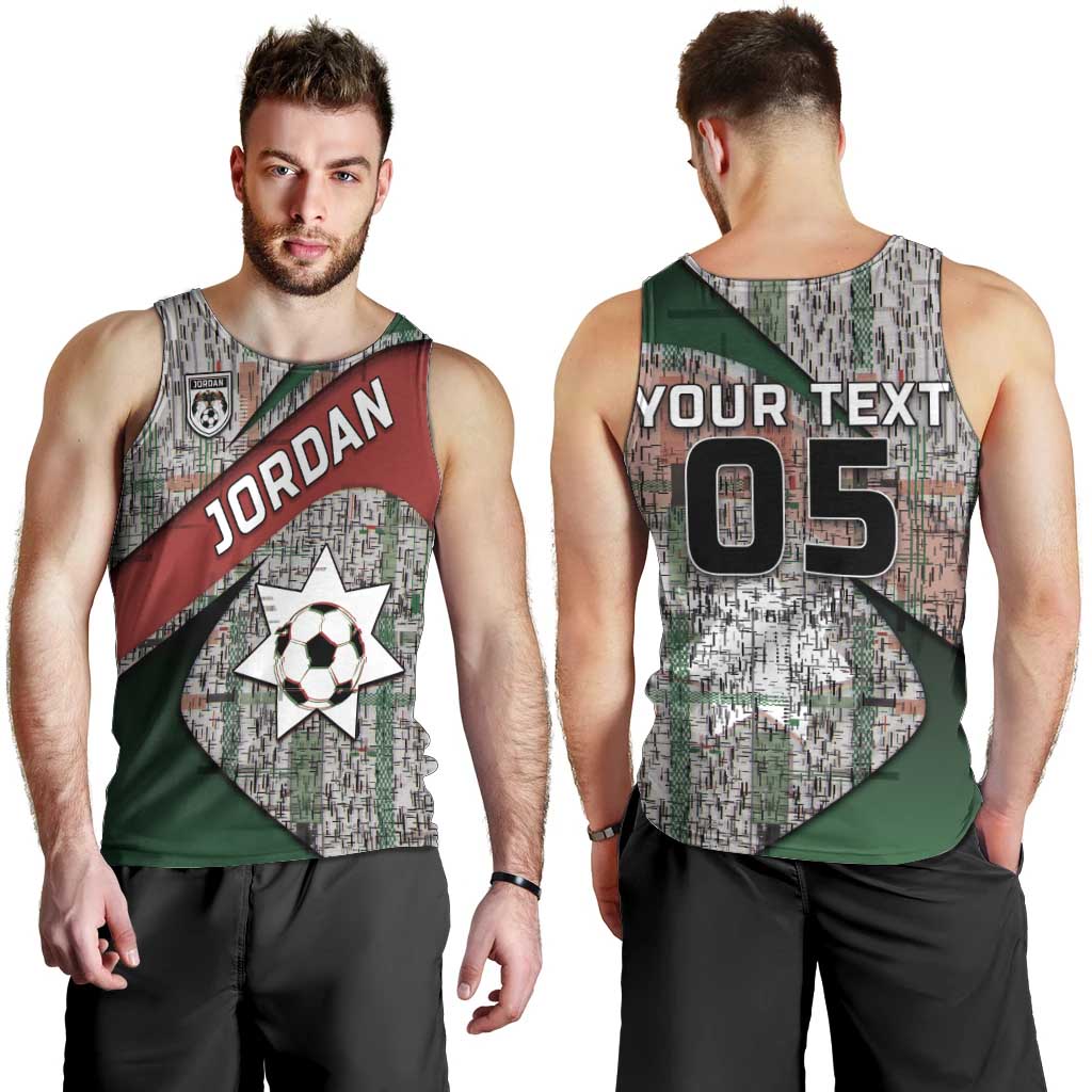 Custom Jordan Football Men Tank Top Jordanian National Flag Colors Retro Glitch Art