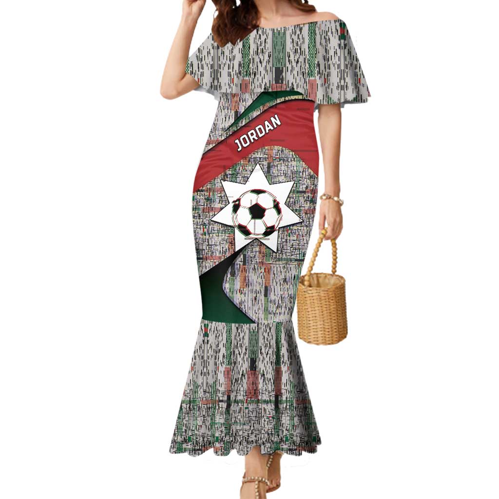 Custom Jordan Football Mermaid Dress Jordanian National Flag Colors Retro Glitch Art