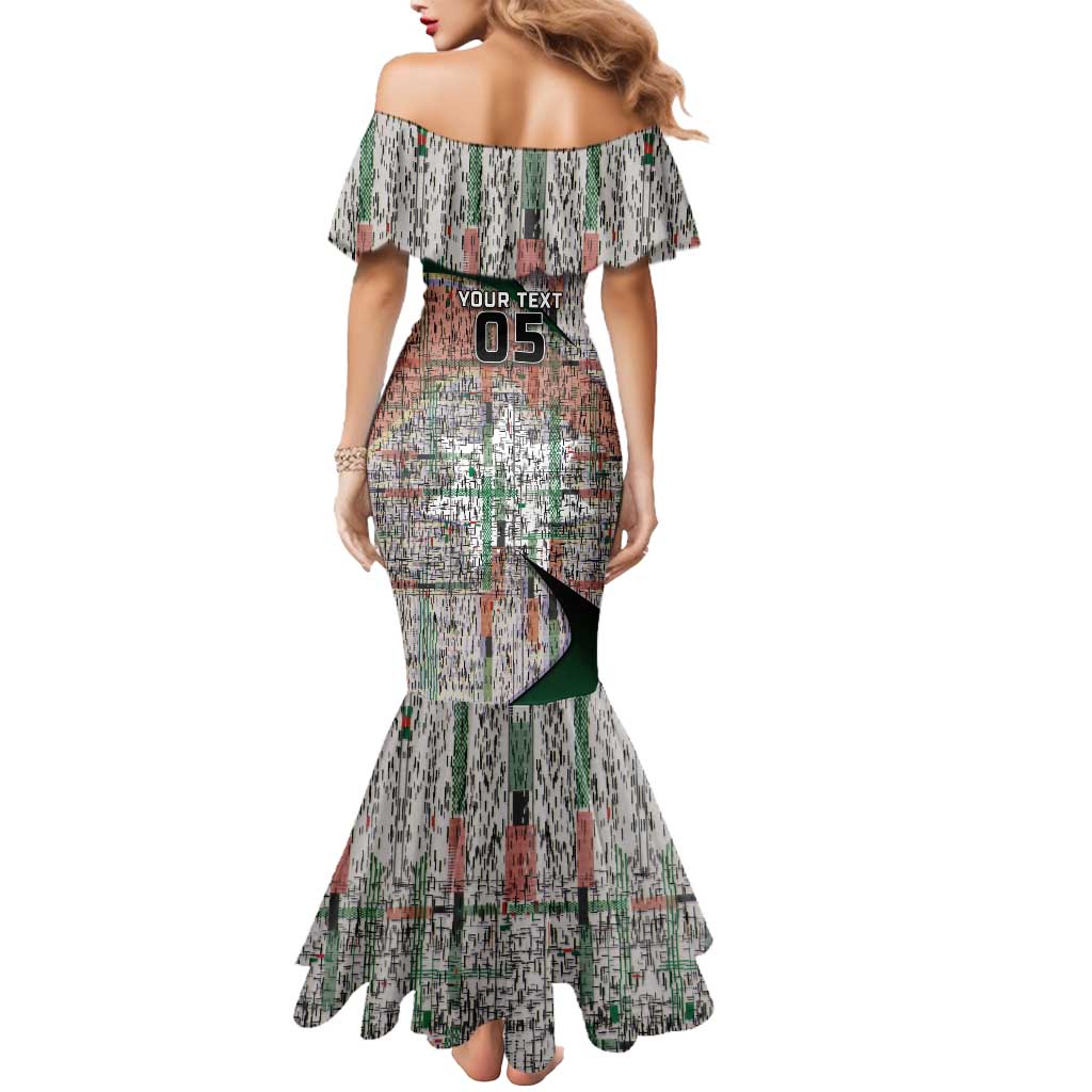 Custom Jordan Football Mermaid Dress Jordanian National Flag Colors Retro Glitch Art