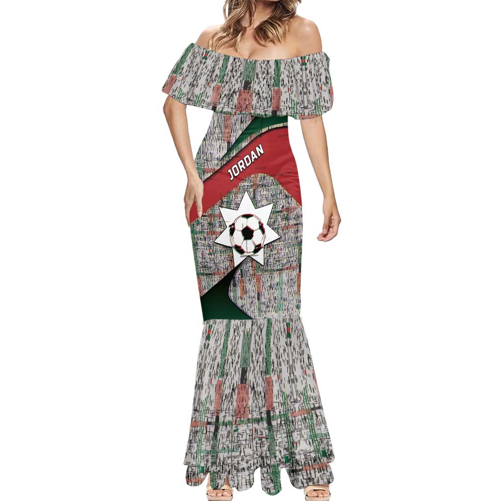 Custom Jordan Football Mermaid Dress Jordanian National Flag Colors Retro Glitch Art