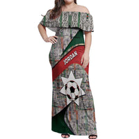Custom Jordan Football Off Shoulder Maxi Dress Jordanian National Flag Colors Retro Glitch Art