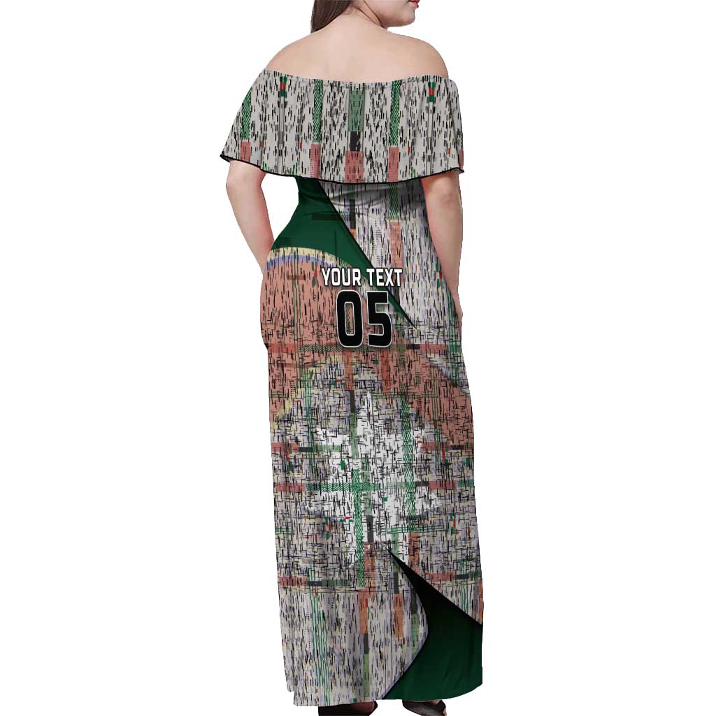Custom Jordan Football Off Shoulder Maxi Dress Jordanian National Flag Colors Retro Glitch Art