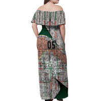 Custom Jordan Football Off Shoulder Maxi Dress Jordanian National Flag Colors Retro Glitch Art