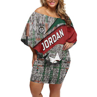 Custom Jordan Football Off Shoulder Short Dress Jordanian National Flag Colors Retro Glitch Art