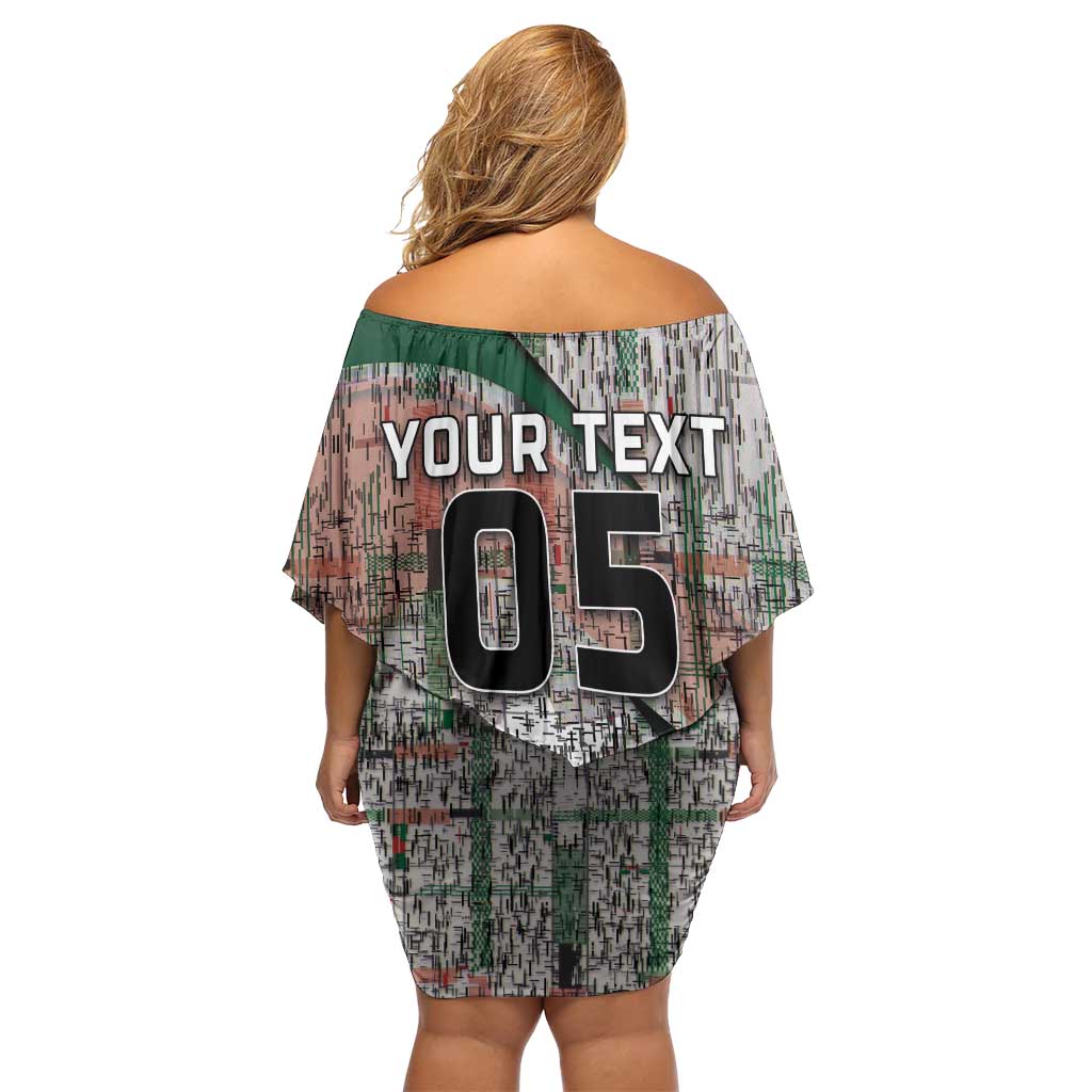 Custom Jordan Football Off Shoulder Short Dress Jordanian National Flag Colors Retro Glitch Art