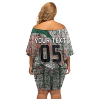 Custom Jordan Football Off Shoulder Short Dress Jordanian National Flag Colors Retro Glitch Art