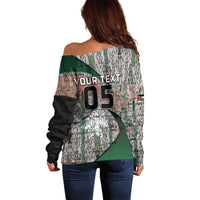 Custom Jordan Football Off Shoulder Sweater Jordanian National Flag Colors Retro Glitch Art